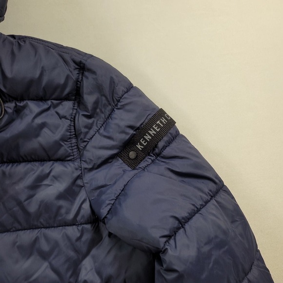 Kenneth Cole Hooded Puffer Jacket Men Small Navy Bellow Pocket New York - Picture 6 of 9